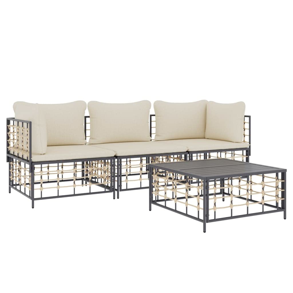 vidaXL Patio Furniture Set 4 Piece, Sectional Sofa with Cushions, Patio Lounge Set with Coffee Table for Garden Lawn Backyard, A