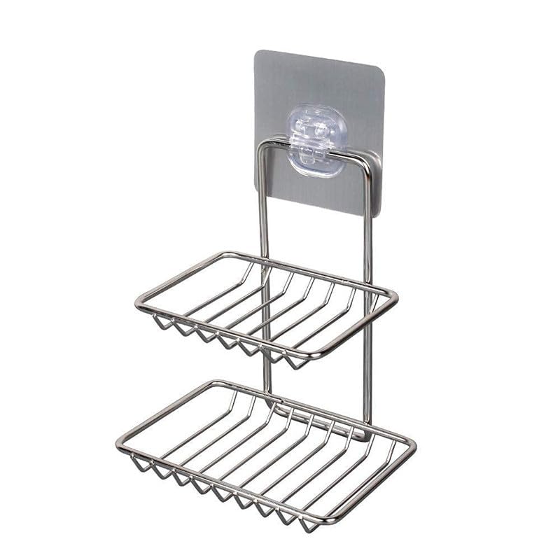 ROTTO Modern Soap Dish Holder Stainless Steel Wall Rack with Double Layer Design & SelfAdhesive Sticker (Black)