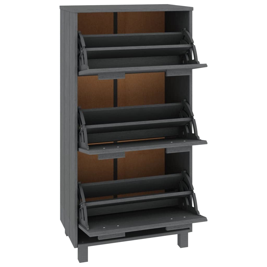 vidaXL HAMAR Solid Wood Shoe Cabinet - Dark Gray Shoe Organizer with Three Flip-Drawers, Easy Assembly, Spacious Shoe Storage Rack Made of Pine and MDF