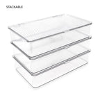 Isaac Jacobs Small Stackable Organizer Bin (10.75    X 6.5    X 2.4   ) W Hinged Lid Clear Storage Box Home Office School Fridge