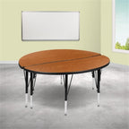 Flash Furniture 2 Piece 47.5" Circle Wave Collaborative Oak Thermal Laminate Activity Table Set - Height Adjustable Short Legs