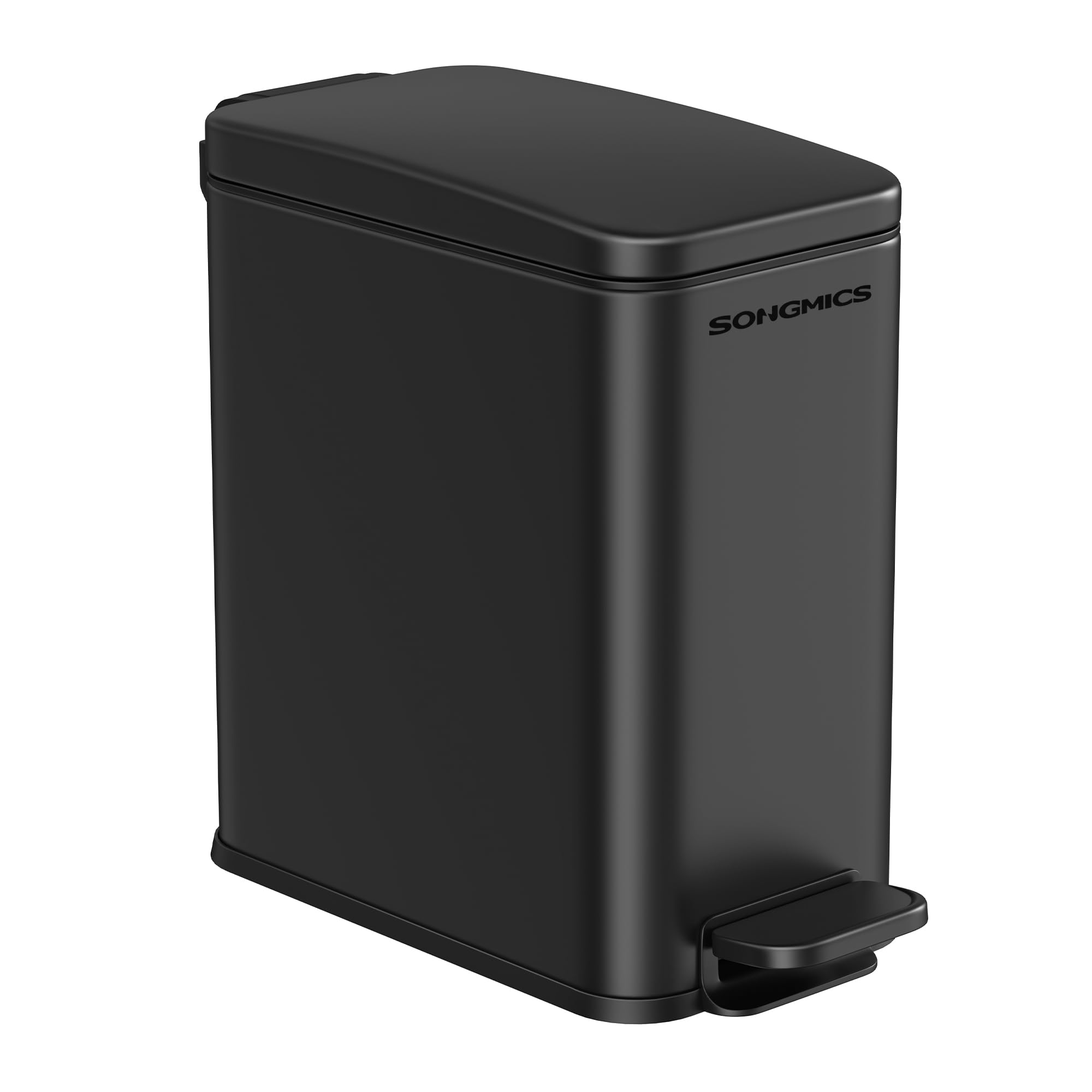 SONGMICS Bathroom Trash Can, 1.3 Gallon (5 L) Small Trash Bin with Lid, Slim for Small Spaces, Stainless Steel Garbage Can, Soft