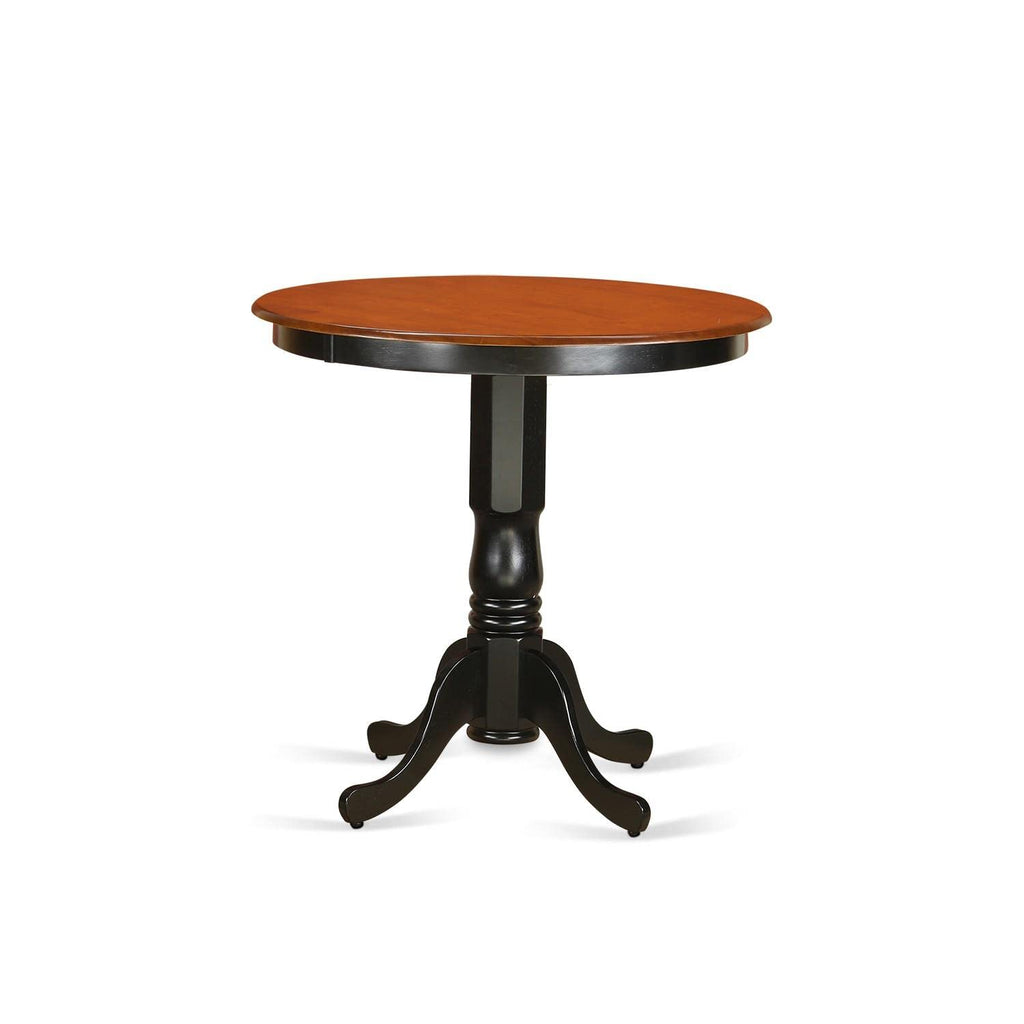 East West Furniture JACH3-BLK-W 3 Piece Kitchen Counter Height Dining Table Set Contains a Round Pub Table with Pedestal and 2 Dining Room Chairs, 36x36 Inch, Black & Cherry