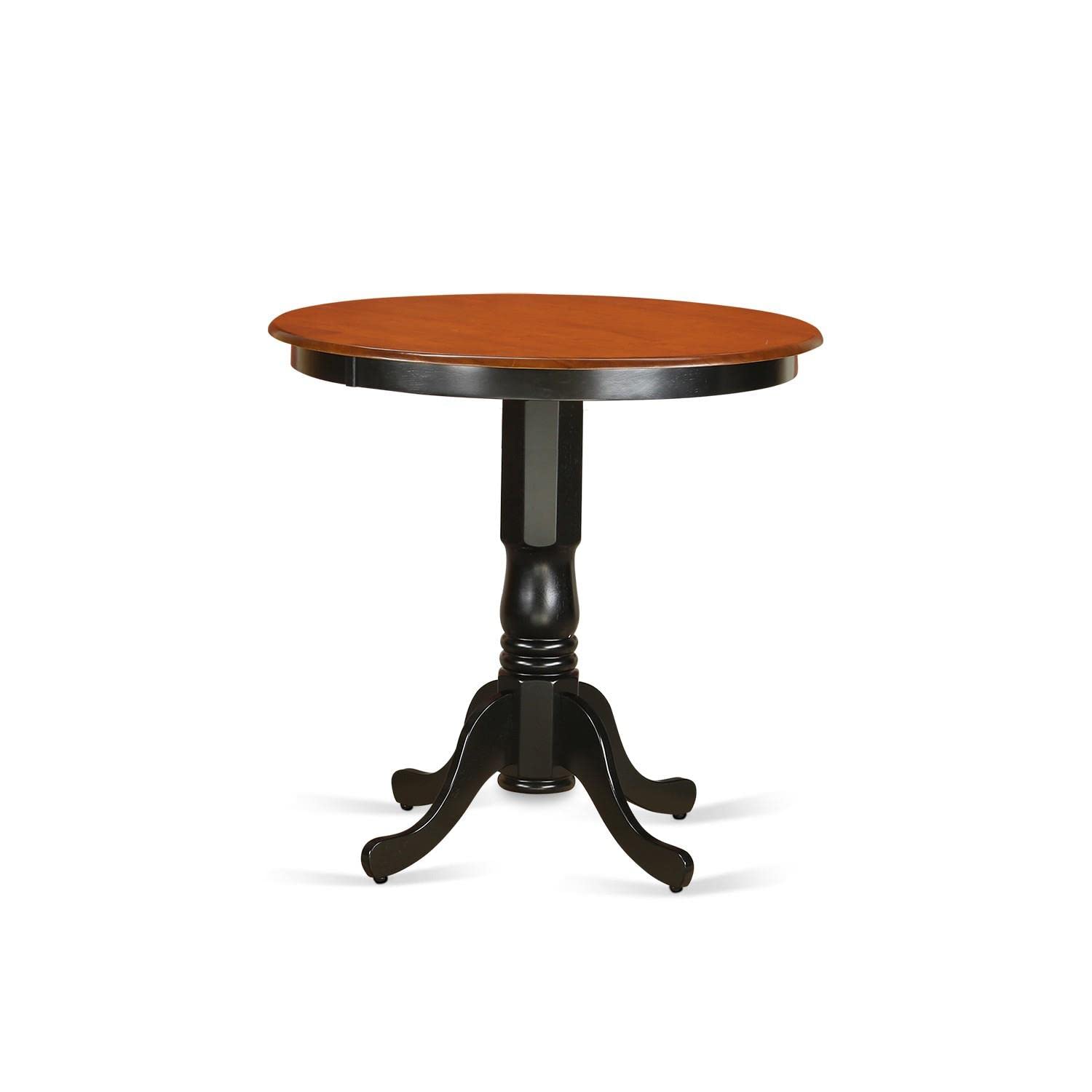 East West Furniture JACH3-BLK-W 3 Piece Kitchen Counter Height Dining Table Set Contains a Round Pub Table with Pedestal and 2 Dining Room Chairs, 36x36 Inch, Black & Cherry