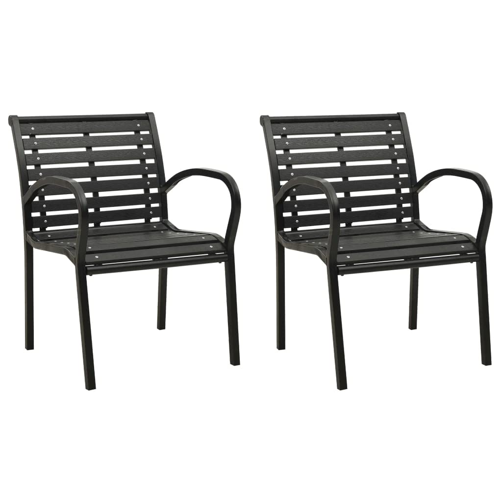 vidaXL Outdoor Patio Chairs Set - Industrial Style, Weather-Resistant, Steel and WPC Material, Stackable Design - Black Finish