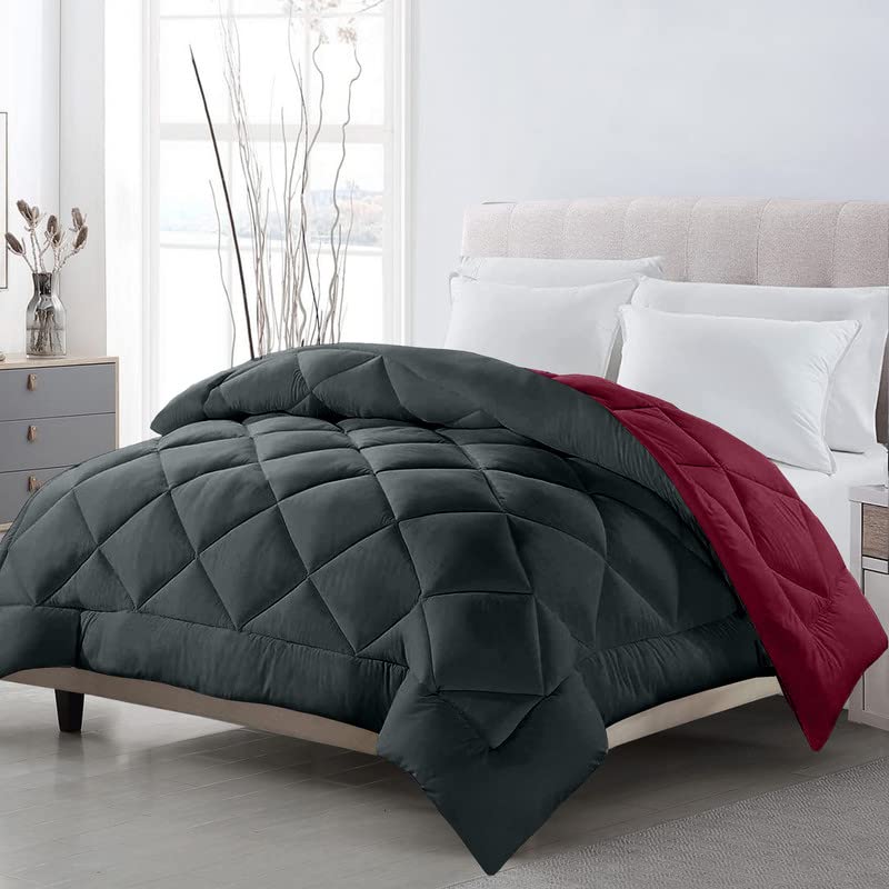 TundwalS Microfiber Reversible Solid Extra Comfort & Soft Comforter||Blanket Double Bed 210 Gsm Quilt Grey  Maroon 1 (Piece)