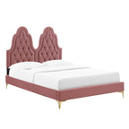 Modway Alexandria Tufted Performance Velvet Platform Bed with Gold Legs, Twin, Dusty Rose