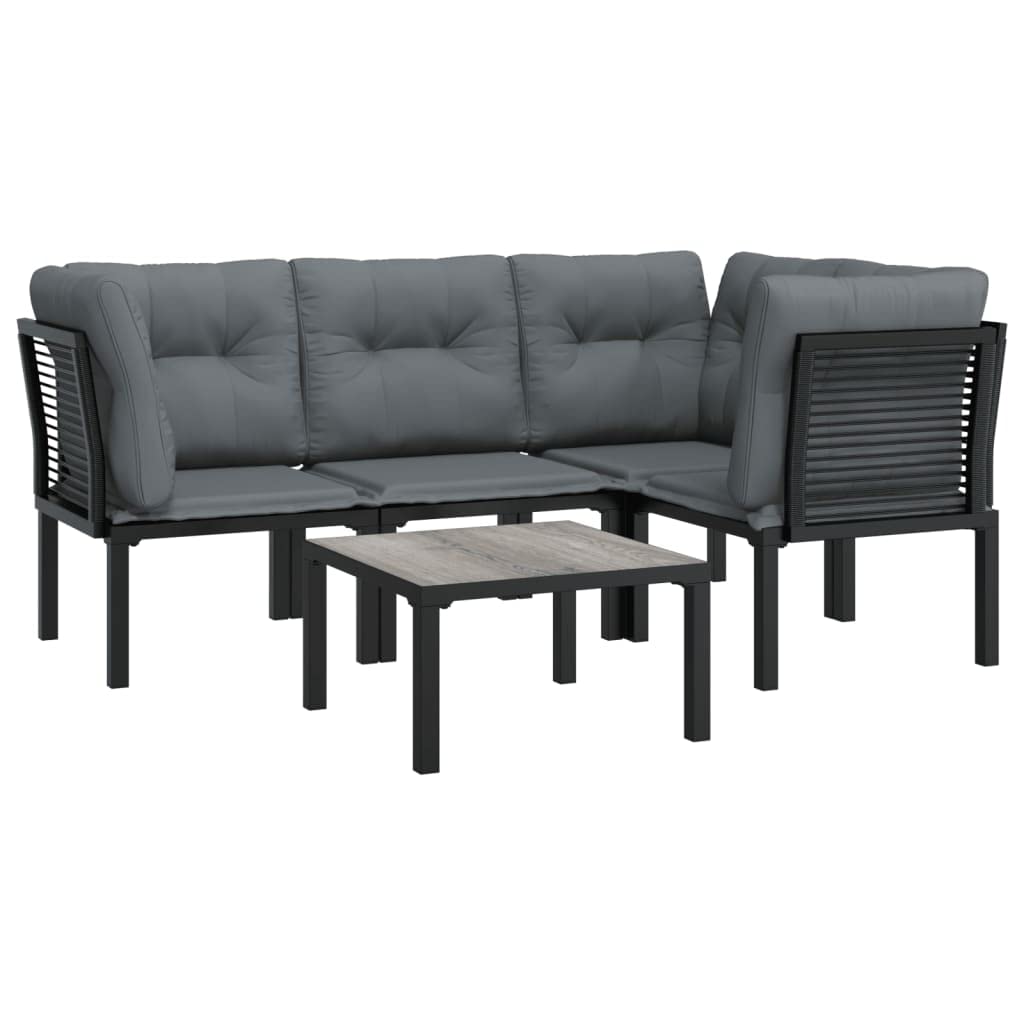 vidaXL Patio Lounge Set 5 Piece, Outdoor Patio Furniture with Coffee Table, Sectional Sofa Set for Garden, Modern Style, Black and Gray Poly Rattan