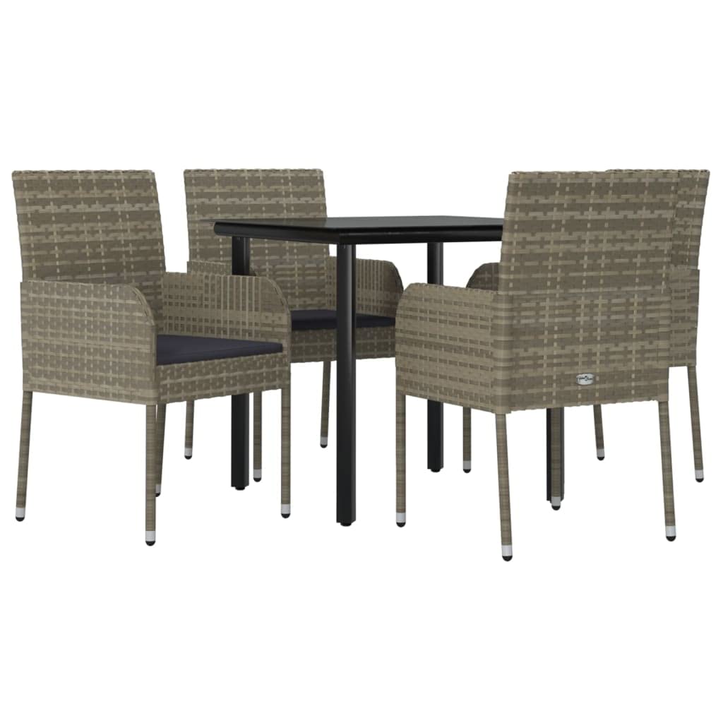 vidaXL 3-Piece Outdoor Patio Dining Set - Weather-Resistant Poly Rattan Garden Furniture Set with Cushions - Black and Gray