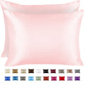 Luxury Satin Pillowcase For Hair - Standard Satin Pillowcase With Zipper, Pink (Pillowcase Set Of 2) - Blissford