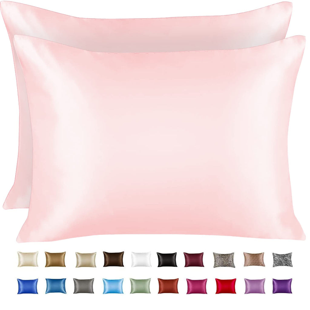 Luxury Satin Pillowcase For Hair - King Satin Pillowcase With Zipper, Pink (Pillowcase Set Of 2) - Blissford