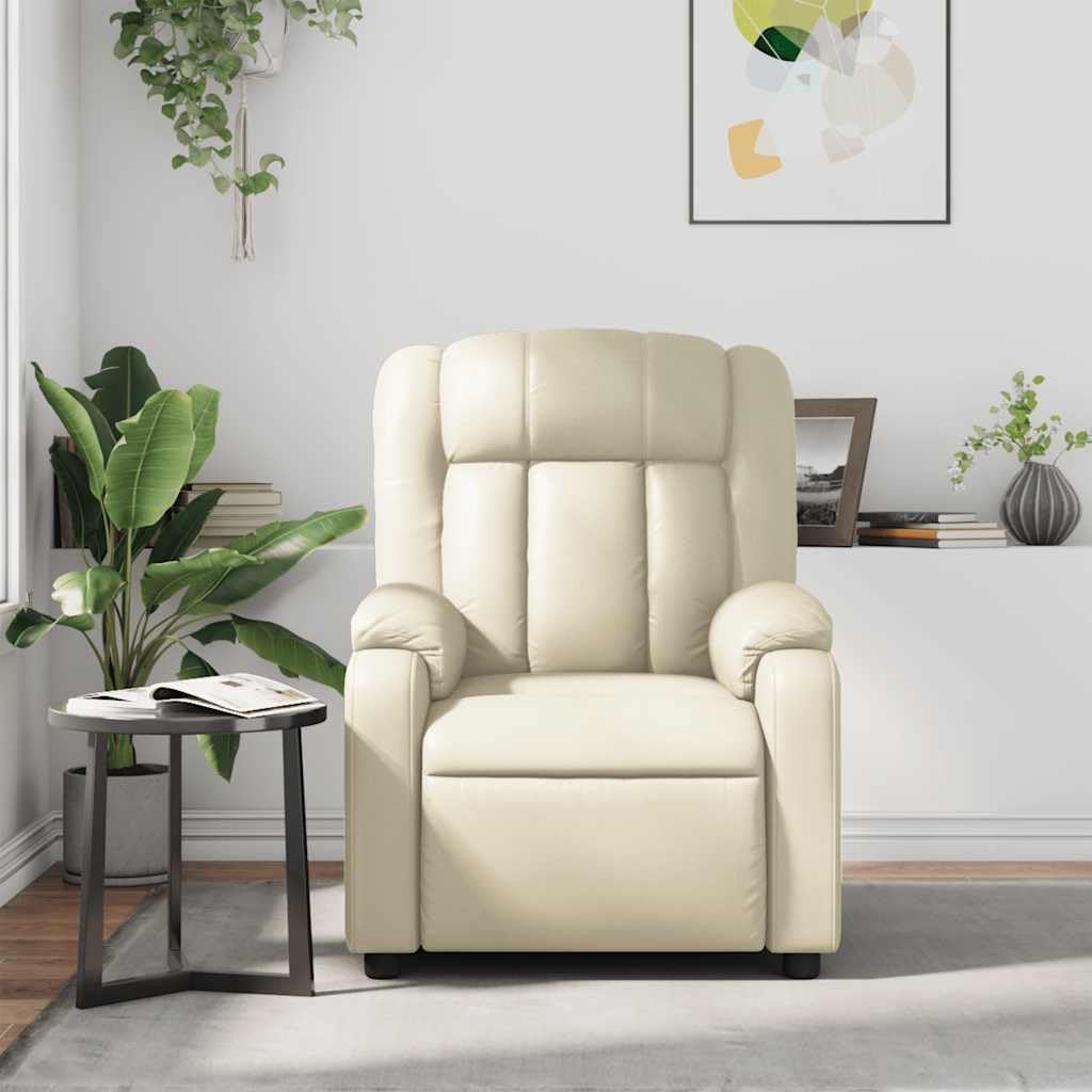 vidaXL Massage Recliner Chair for Living Room, Adjustable Recliner with 6-Point Vibration Massage, Home Theater Seating with Padded Seat Backrest & Side Pocket, Cream Leather
