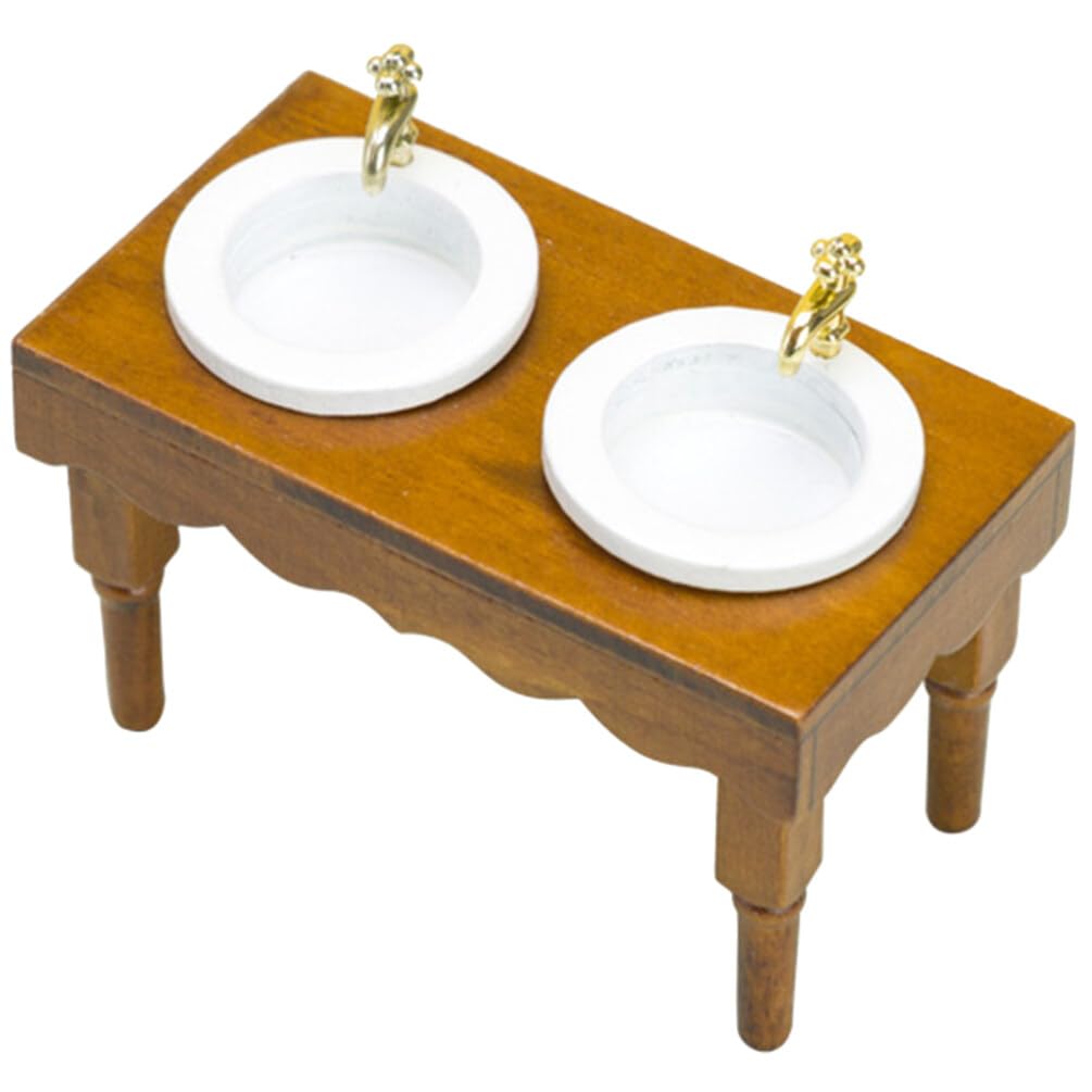 Yardwe Dollhouse Miniature Furniture 1:12 Scale Wash Basin Doll House Bathroom Sink Cabinet with Wood Hand Washing Sink for Doll
