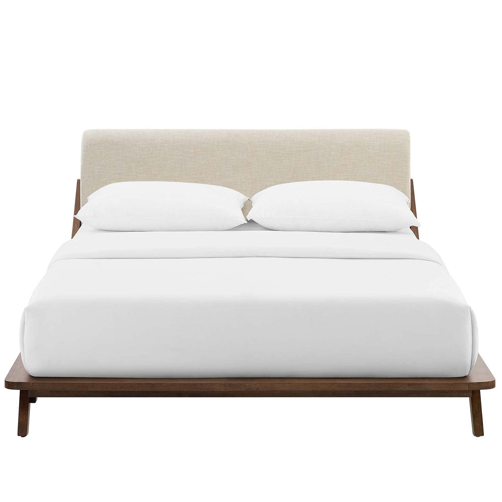 Modway Luella Upholstered Fabric Queen Sled Platform Bed Frame With Headboard In Walnut Blue