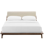 Modway Luella Upholstered Fabric Queen Sled Platform Bed Frame With Headboard In Walnut Blue