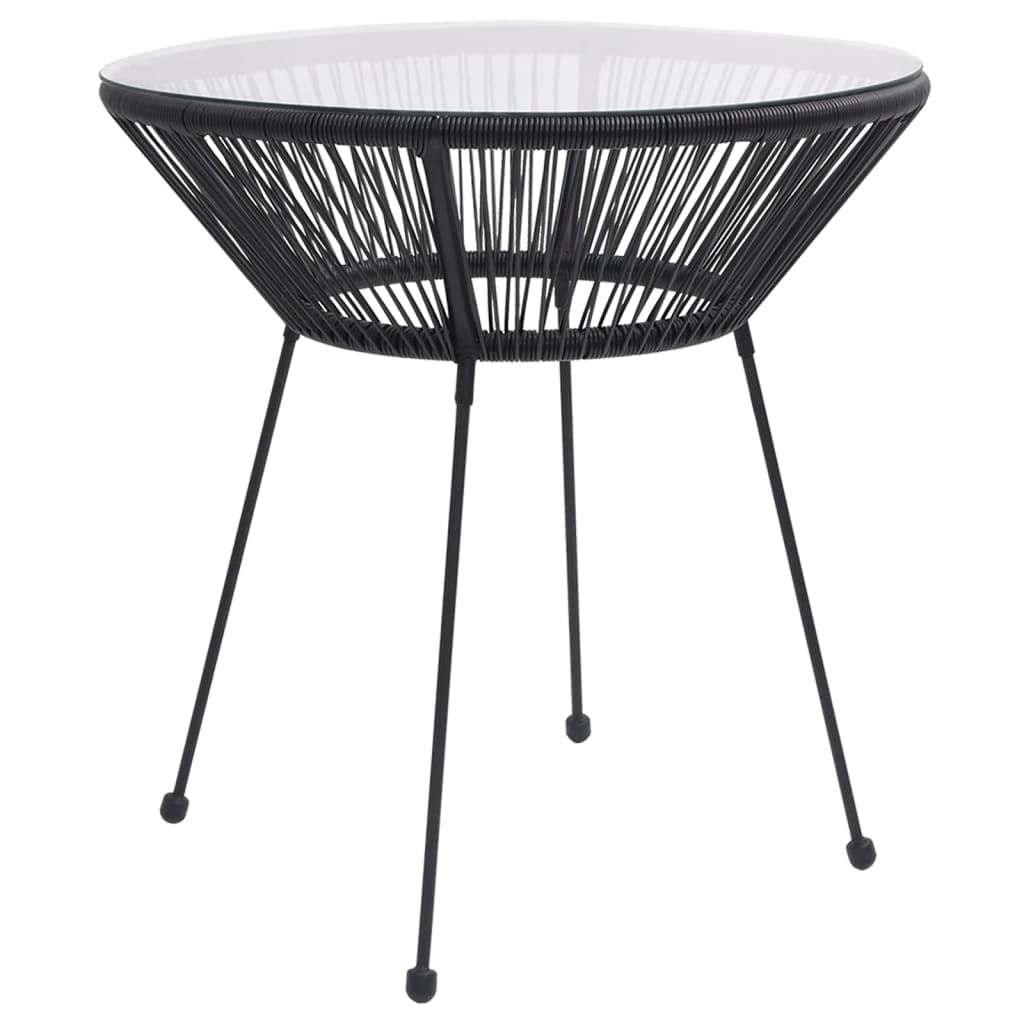 vidaXL Outdoor Dining Table | 27.6” | Black Rattan & Glass Top | Powder-Coated Steel Frame | Water-Resistant | Easy Assembly | Ideal for Patio & Garden Décor