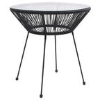 vidaXL Outdoor Dining Table | 27.6” | Black Rattan & Glass Top | Powder-Coated Steel Frame | Water-Resistant | Easy Assembly | Ideal for Patio & Garden Décor