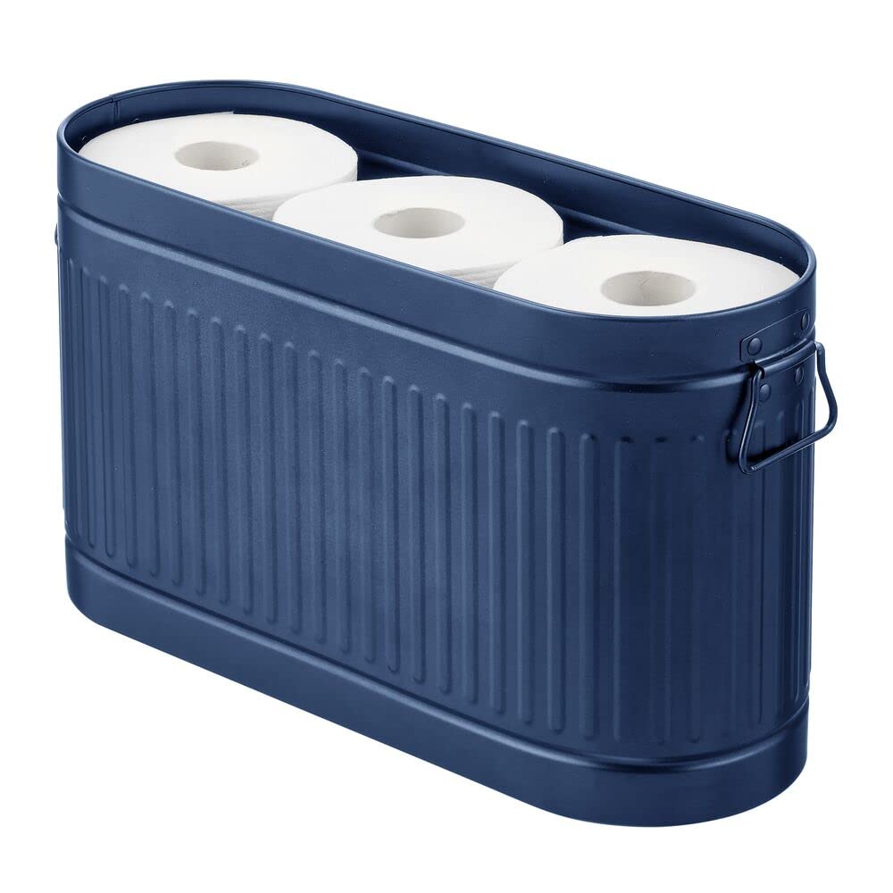 mDesign Large Steel Free Standing Toilet Paper Organizer, 6-Roll Tissue Storage Holder Container Bin for Bathroom Floor, Fits Un