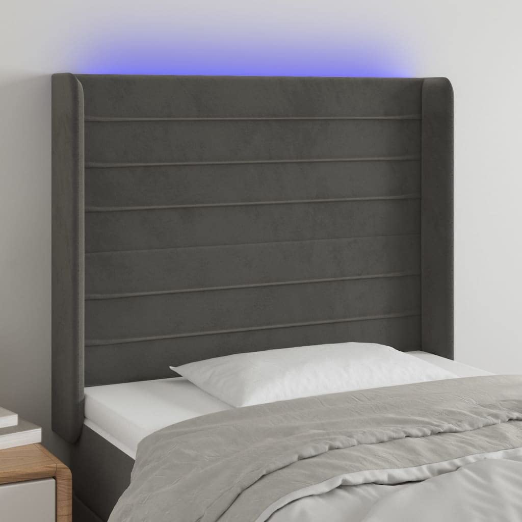 vidaXL LED Headboard, Upholstered Headboard for Bed Home, Bed Headboard with LED Light, Bedroom Furniture, Dark Gray 40.6"x6.3"x46.5"/50.4" Velvet