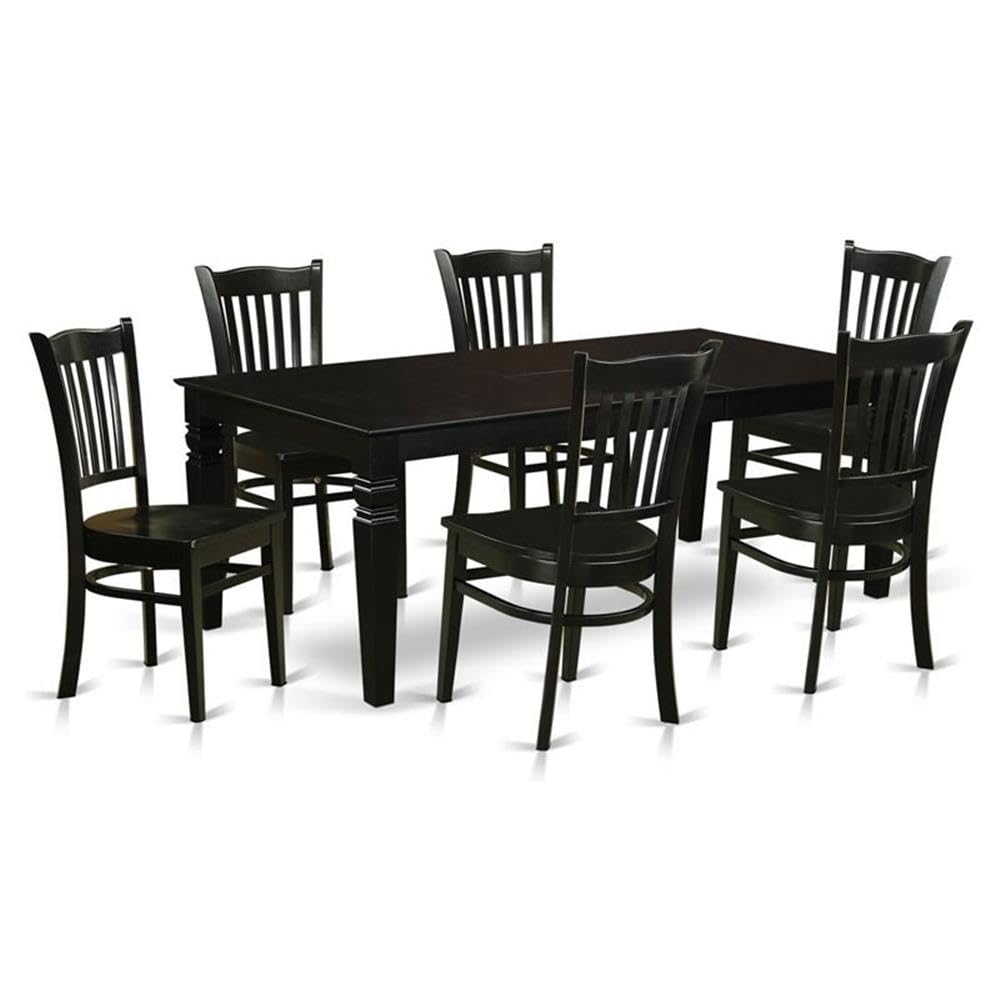 East West Furniture LGGR7-BLK-W 7 Piece Dining Room Table Set Consist of a Rectangle Kitchen Table with Butterfly Leaf and 6 Dining Chairs, 42x84 Inch, Black