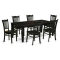 East West Furniture LGGR7-BLK-W 7 Piece Dining Room Table Set Consist of a Rectangle Kitchen Table with Butterfly Leaf and 6 Dining Chairs, 42x84 Inch, Black