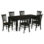 East West Furniture LGGR7-BLK-W 7 Piece Dining Room Table Set Consist of a Rectangle Kitchen Table with Butterfly Leaf and 6 Dining Chairs, 42x84 Inch, Black
