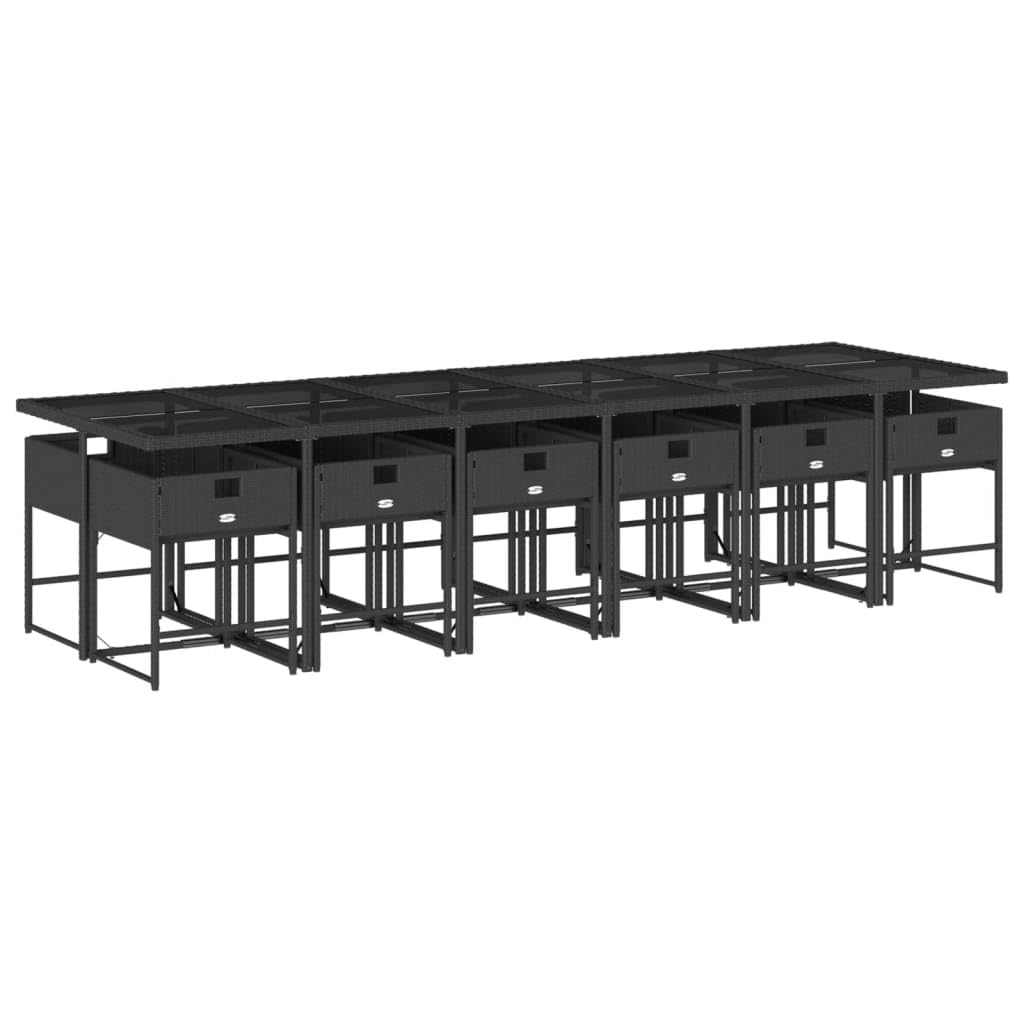 vidaXL 13 Piece Patio Dining Set with Cushions - Black PE Rattan Garden Table & 12 Chairs - Outdoor Deck Furniture with Tempered Glass Top