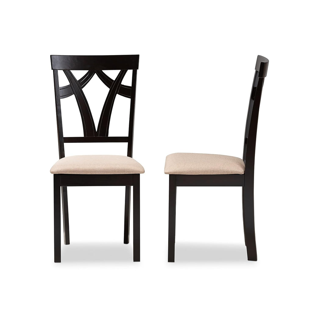 Baxton Studio Sylvia Contemporary Fabric Dining Chair, Sand and Espresso Brown, 2/Set (149-2PC-8961-HT)