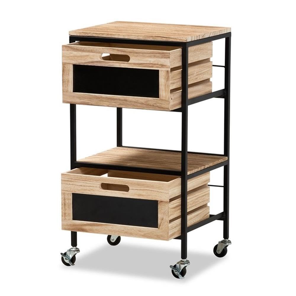 Baxton Studio Olinda Modern Industrial Oak Brown Finished Wood and Black Metal 2-Drawer End Table