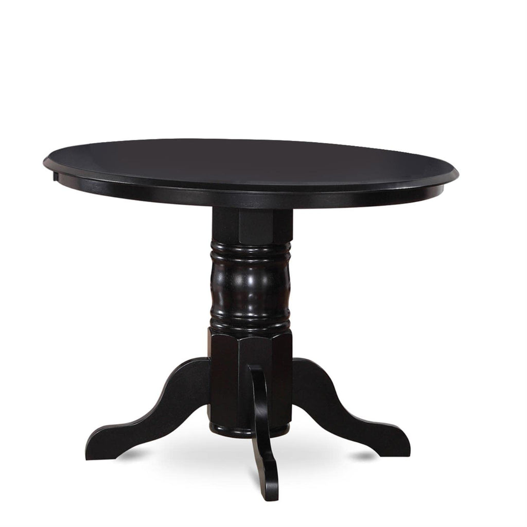 East West Furniture SHNI5-BLK-LC 5 Piece Modern Dining Table Set Includes a Round Kitchen Table with Pedestal and 4 Faux Leather Dining Room Chairs, 42x42 Inch, Black