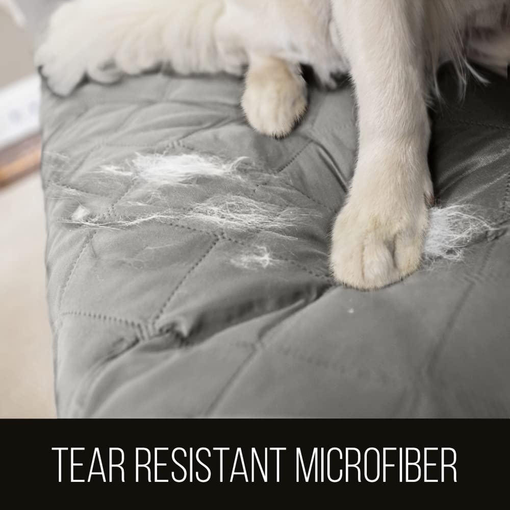 Sofa Shield Couch Slip Cover With Patented Strap, Cushion Protector, Reversible Stain And Dog Tear Resistant Slipcover, Quilted Microfiber 70” Seat, Washable Covers For Dogs Pets Kids Lt Gray Charcoal
