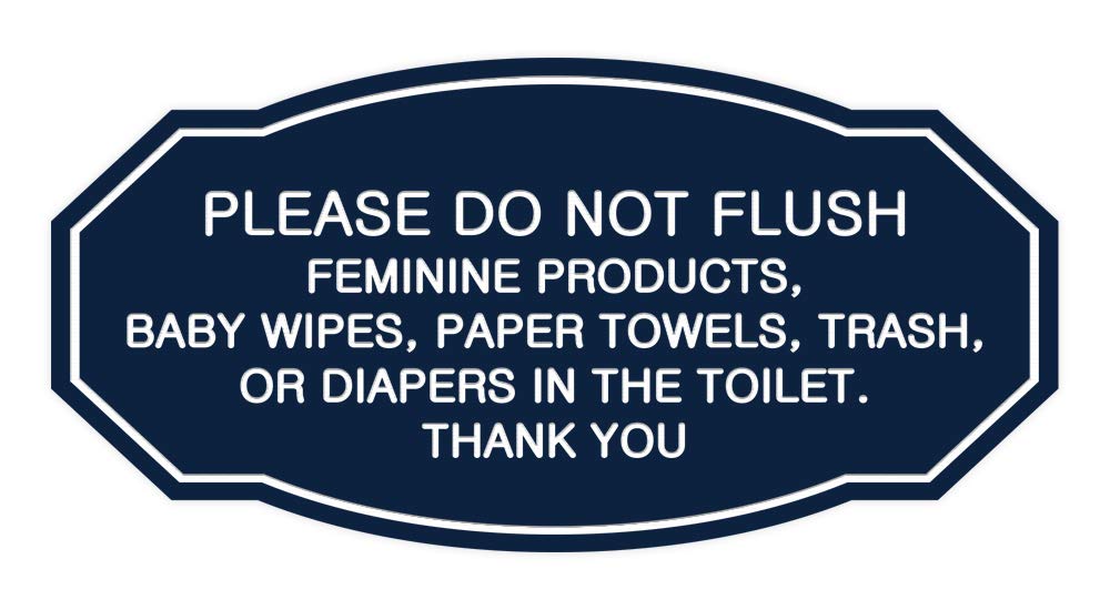 Signs Bylita Victorian Please Do Not Flush Etiquette Sign (Navy Blue/White) - Medium 1 Pack
