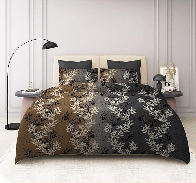 Tib Glace Cotton King Size Bedsheet With 2 Pillow Covers,Bedsheet For Double Bed,90X100 Inches| 140 Gsm, Leaf Brown Pack Of 3