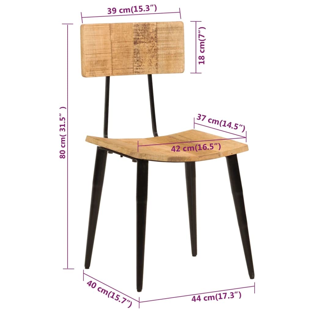 vidaXL Solid Wood Mango Dining Chairs (2 pcs) - Antique-Style, Iron-Structured, Multifunctional Accent Furniture for Kitchen/Dining Room/Living Room