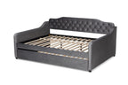 Baxton Studio Freda Gray Velvet Button Tufted Queen Wood Daybed with Trundle