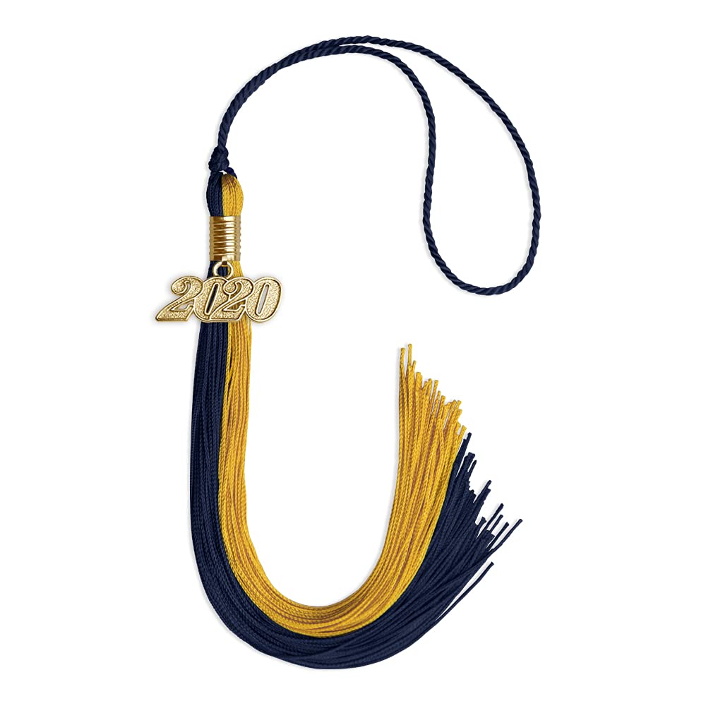 Endea Graduation Double Color Tassel with Gold Date Drop (Dark Navy Blue/Bright Gold, 2020)