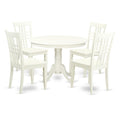 East West Furniture HLLG5-LWH-W 5 Piece Dinette Set for 4 Includes a Round Dining Room Table with Pedestal and 4 Dining Chairs, 42x42 Inch, Linen White