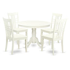 East West Furniture HLLG5-LWH-W 5 Piece Dinette Set for 4 Includes a Round Dining Room Table with Pedestal and 4 Dining Chairs, 42x42 Inch, Linen White