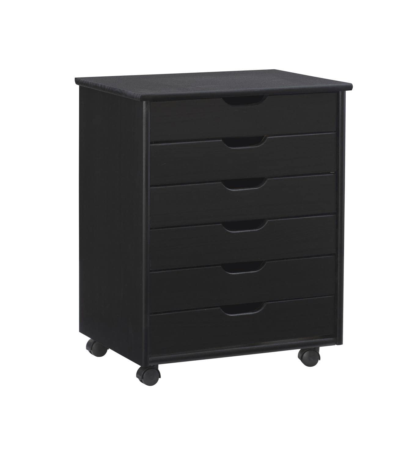Cary Black Six Drawer Wide Rolling Storage Cart Black