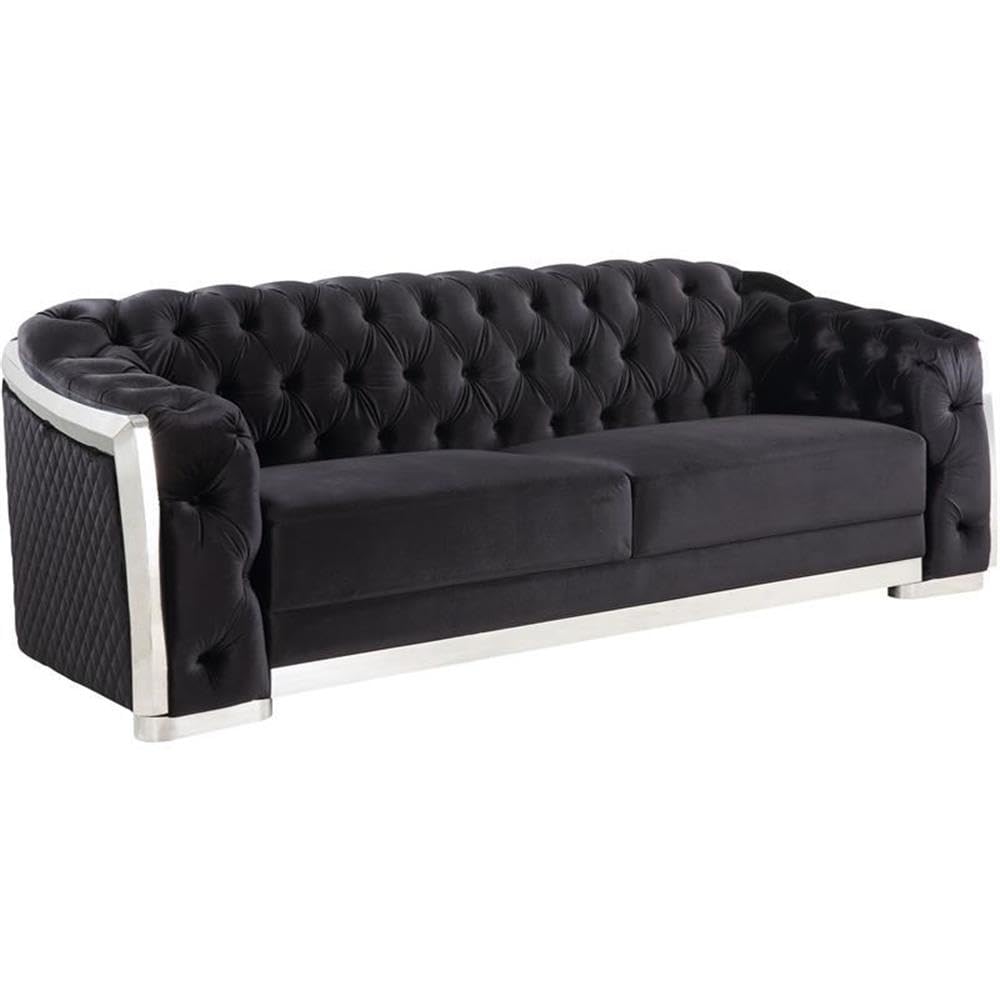 Acme Pyroden Sofa in Black Velvet & Chrome Finish