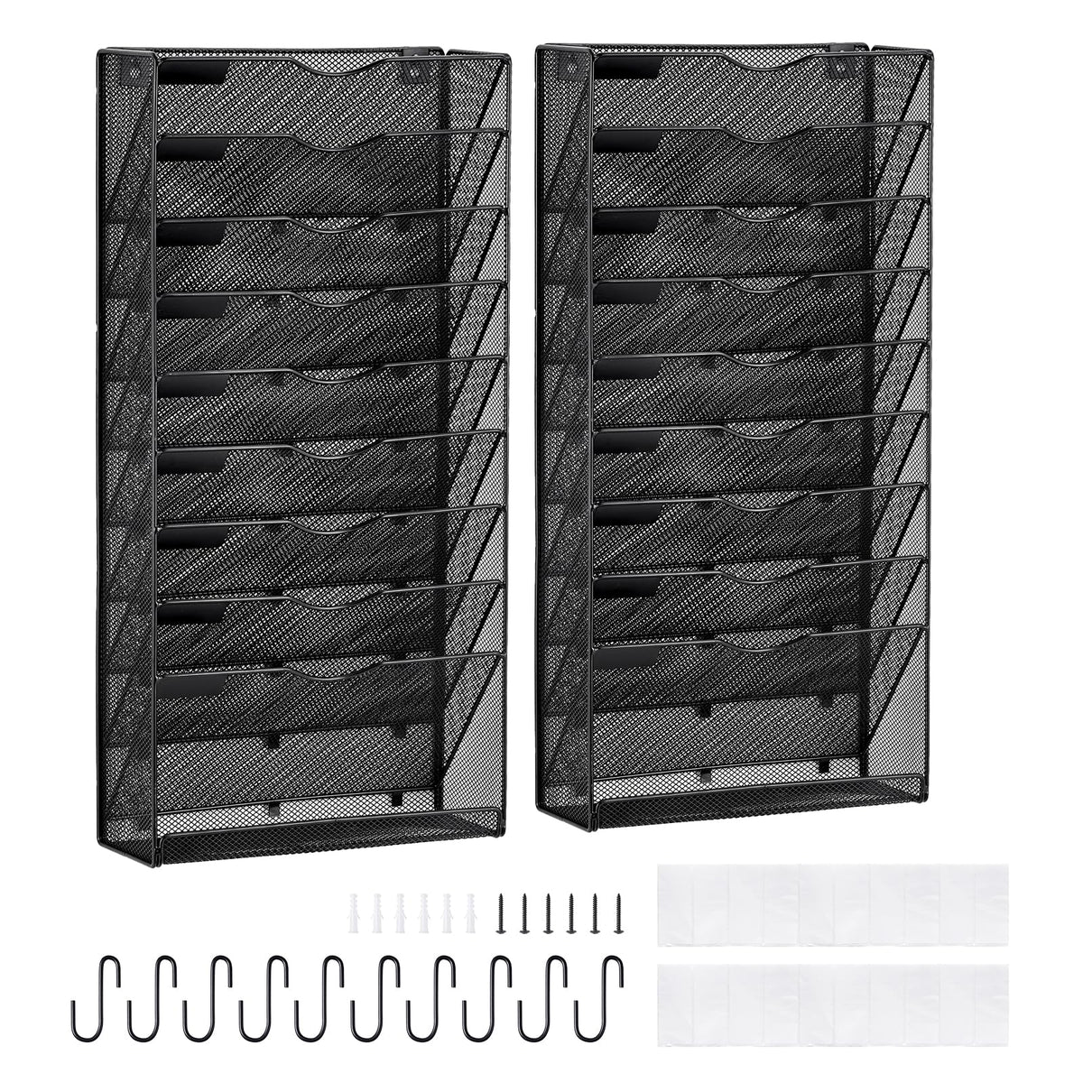 Vevor File Wall Rack, Two-Piece 10 Pockets Mesh Wall File Holder, Wall Mounted Magazine Mail Paper & Document Storage Folder, Me