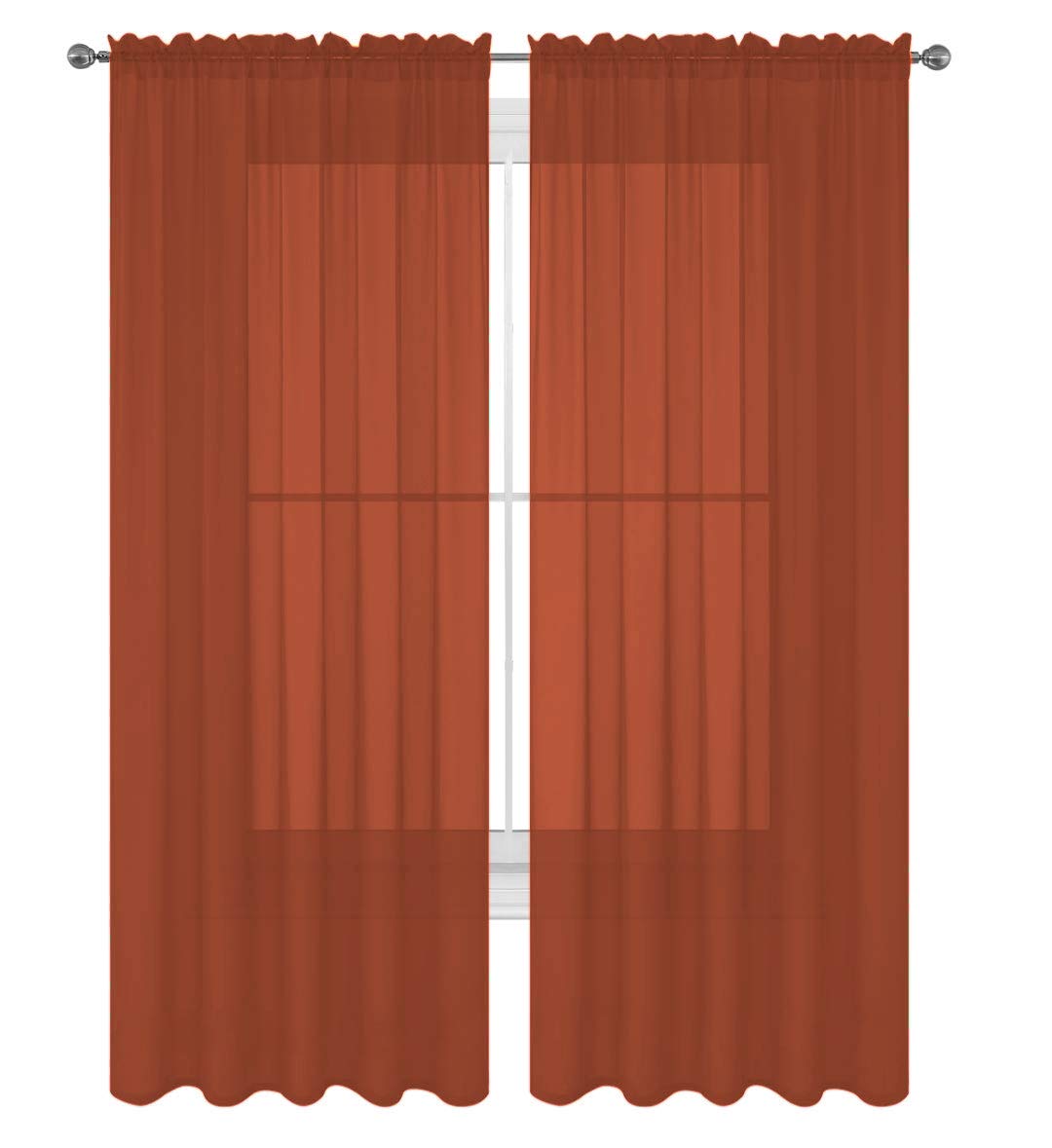 Decotex 2 Piece Solid Elegant Sheer Curtains Fully Stitched Panels Window Treatment Drape (54'' X 63'', Brick)