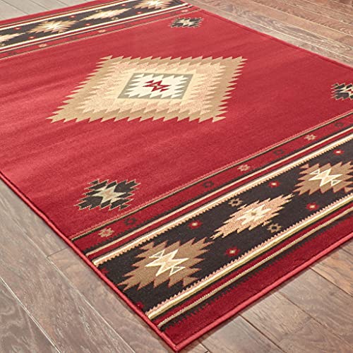 HomeRoots Polypropylene 4’ x 6’ Red and Beige Ikat Pattern Area Rug