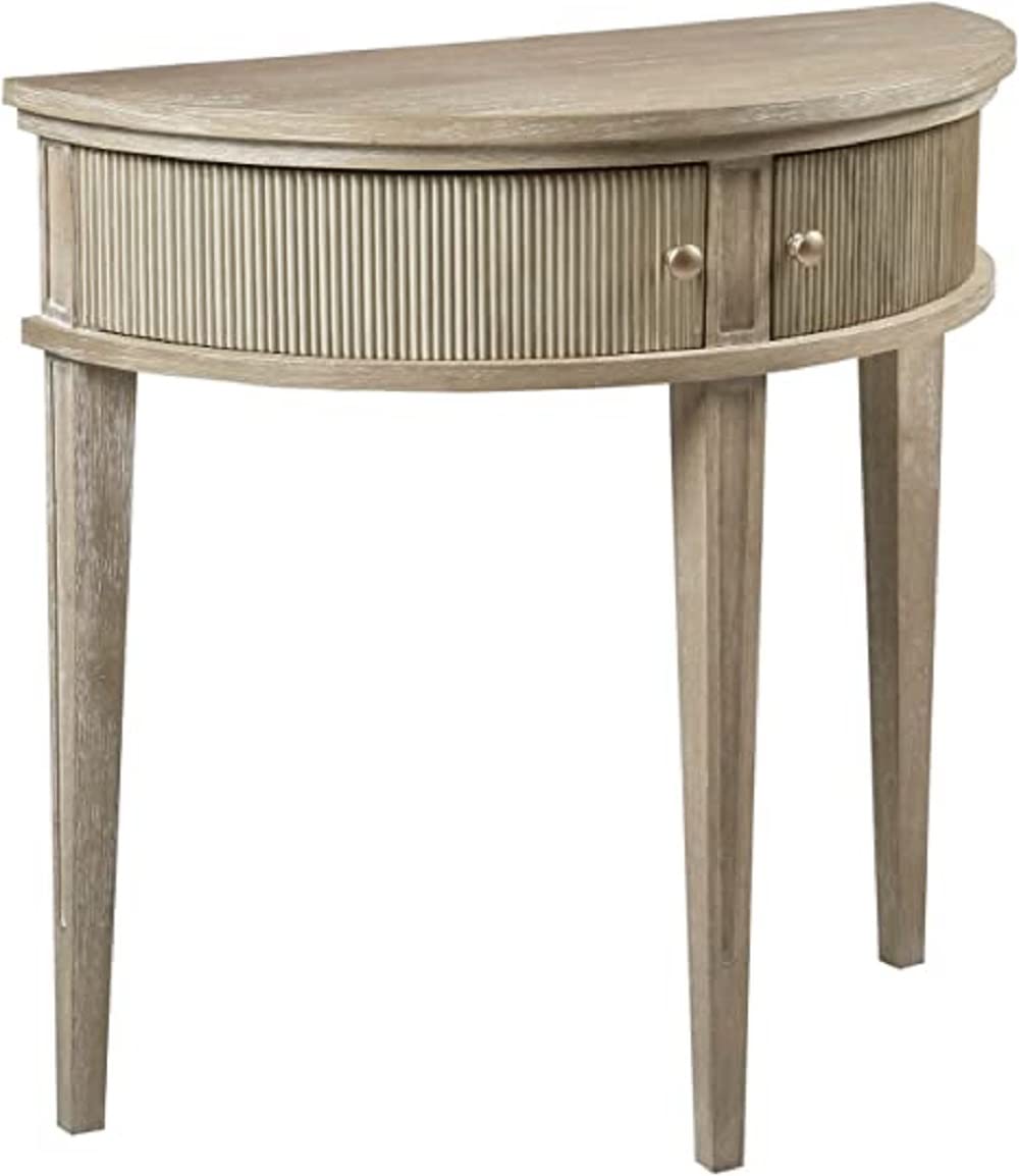 Martha Stewart Crestview Hall Console Table for Entryway with Storage, Solid Rubber Wood Frame, Vintage Demilune Shape, Bronze K