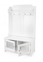 HomeRoots Rubberwood, Mahogany wood, Iron Borya White Hall Tree with Storage
