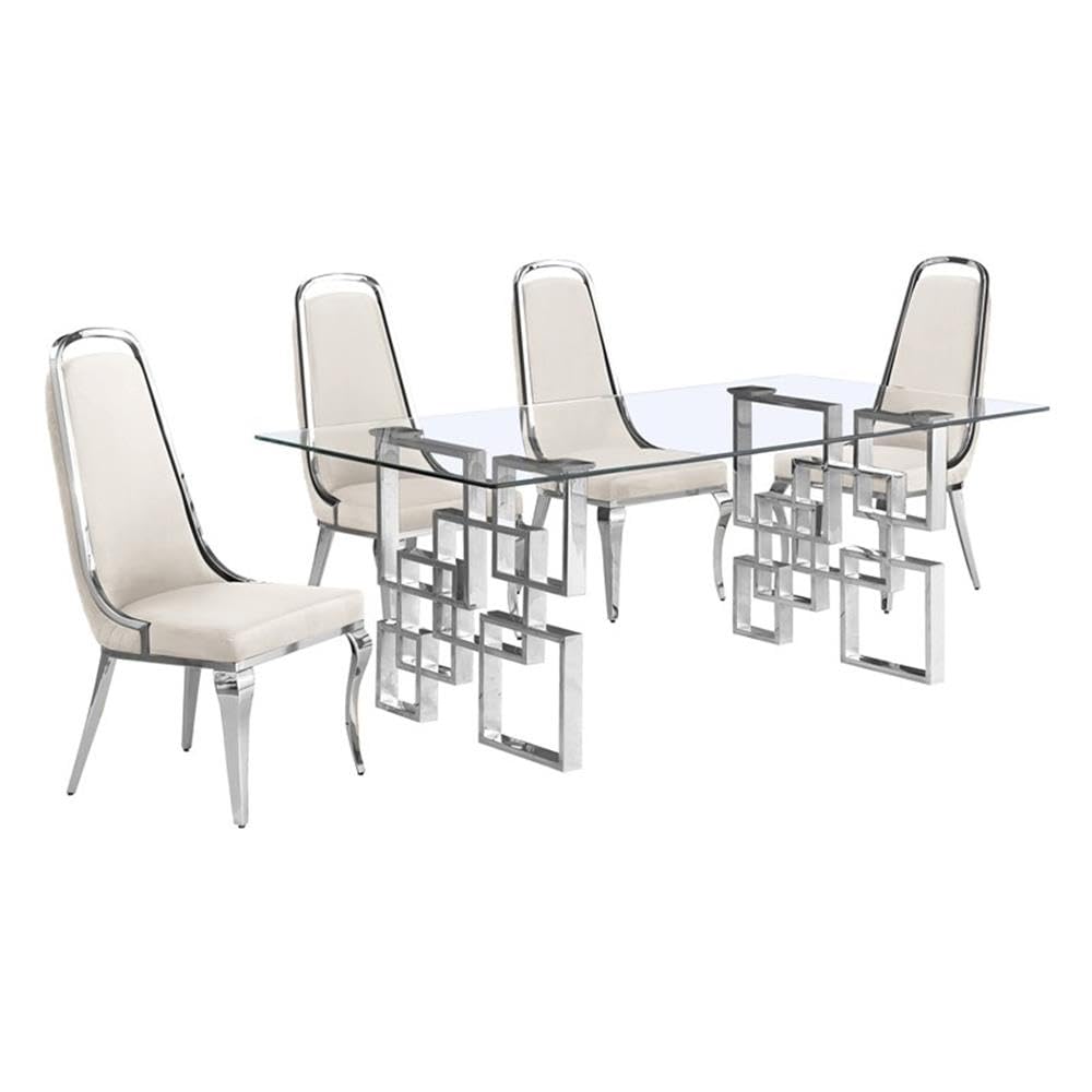 Best Quality Furniture D221-4Sc310 Dining Set, Cream/Silver Chrome