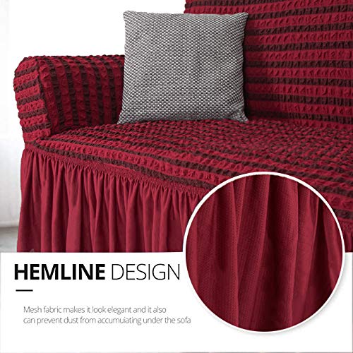 Niceec Armchair Slipcover Red Armchair Covers 1 Piece Easy Fitted Sofa Couch Cover Universal High Stretchable Durable Furniture Protector With Skirt Country Style (1 Seater Double Red)