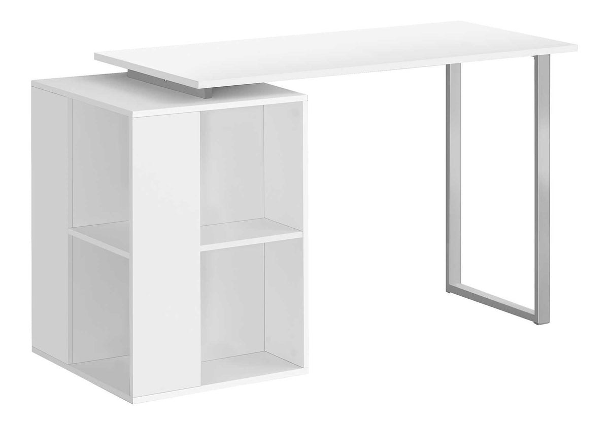 Monarch Specialties 7600 Computer Desk, Home Office, Left, Right Setup, Storage Shelves, Work, Laptop, Metal, Laminate, White,