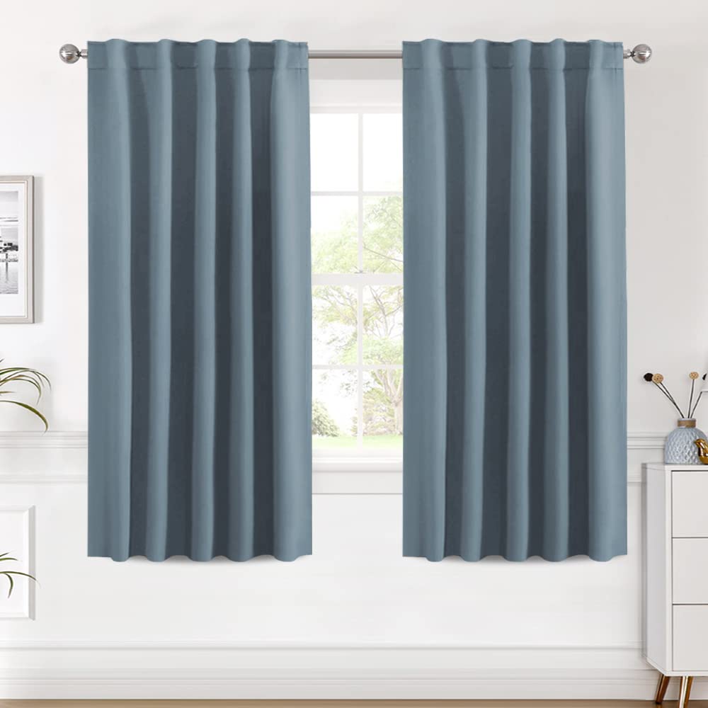 H.Versailtex Blackout Curtains Thermal Insulated Window Treatment Panels Room Darkening Blackout Drapes For Living Room Back Tab/Rod Pocket Bedroom Draperies (2 Panels, Stone Blue, 42 X 63 Inch)