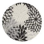 Nourison Aloha Indoor/Outdoor Black White 4' X Round Area Rug, Tropical, Botanical, Easy Cleaning, Non Shedding, Bed Room, Livin